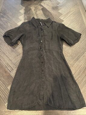 Zara Black Gray Button-Front Short Sleeve Mini Shirt Dress XS